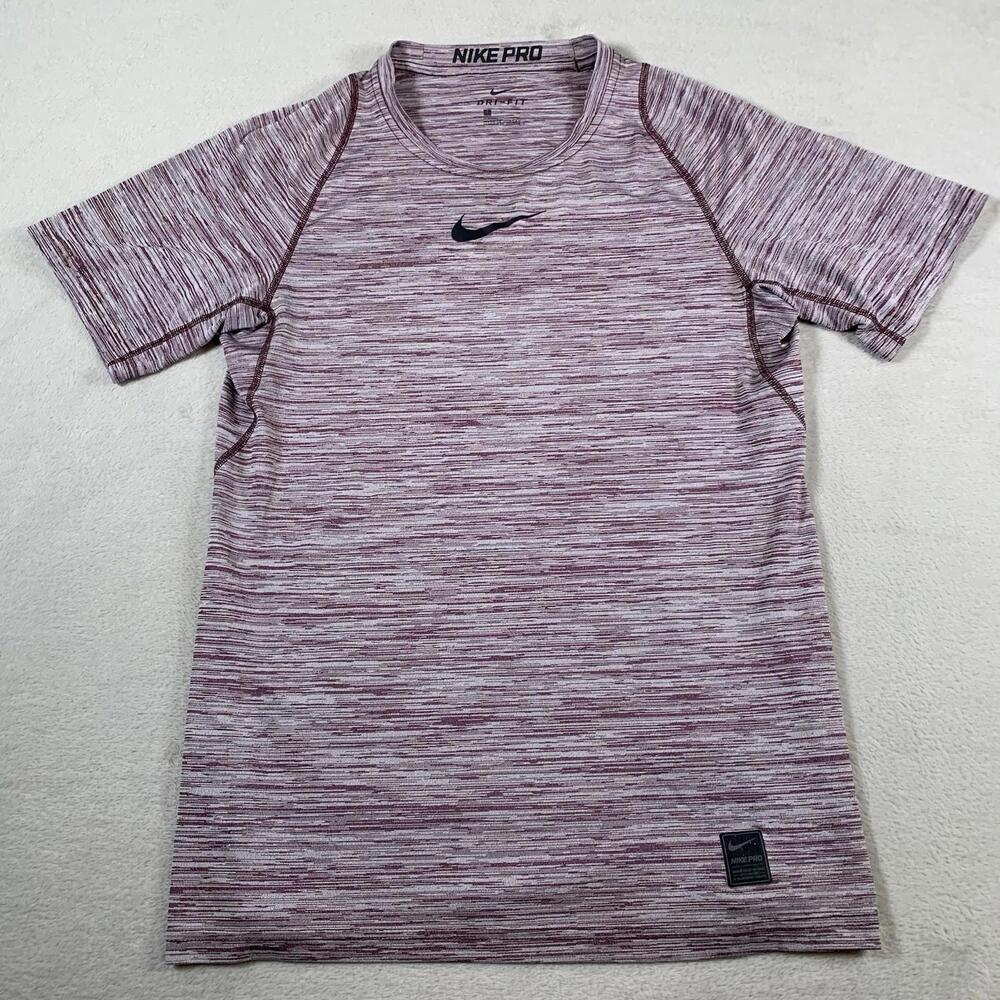 Nike Pro Dri-Fit Shirt Mens Small Red Gray Short Sleeve Athletic Training Top